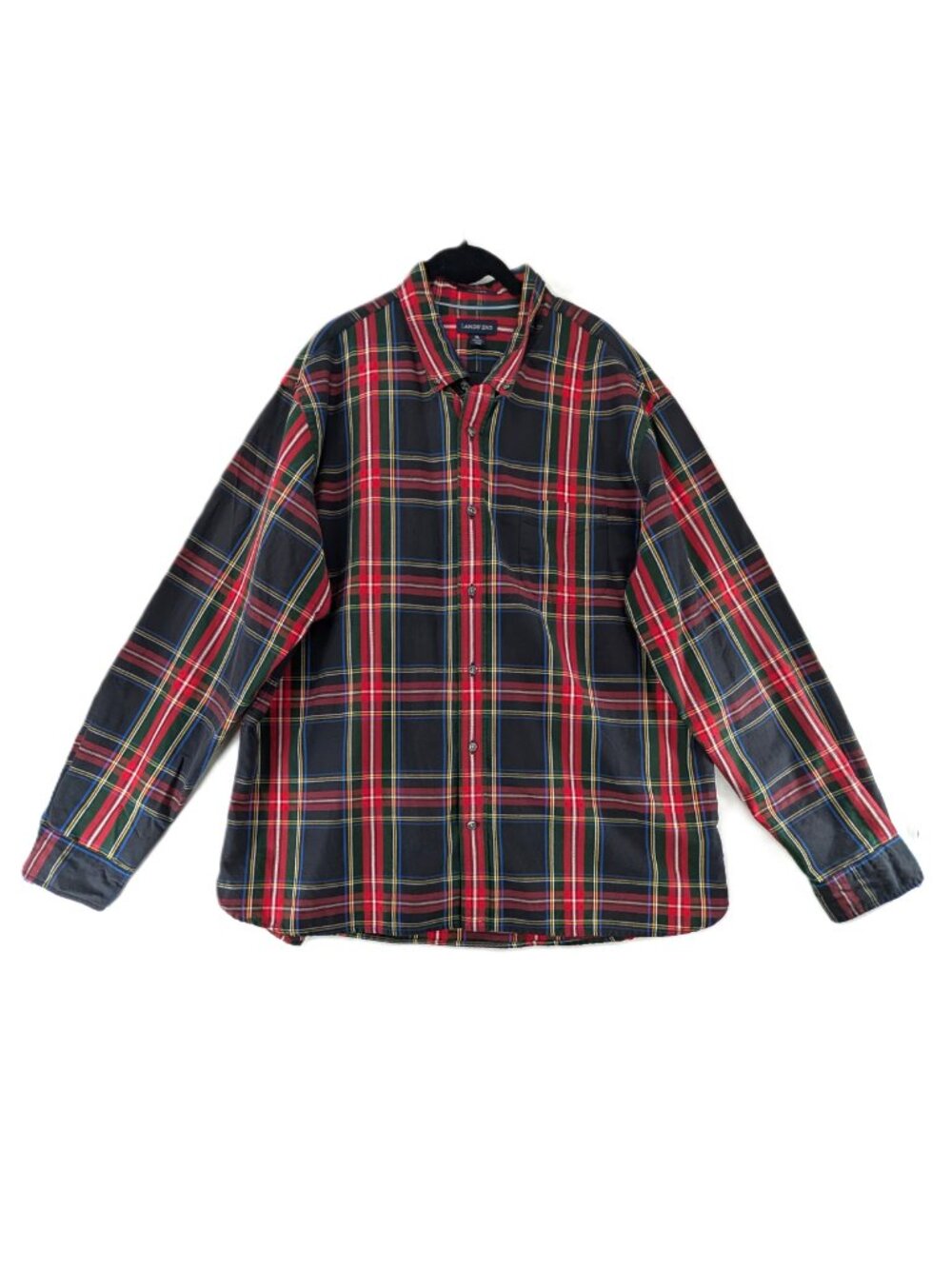 Lands End Sail Rigger Oxford Shirt Mens Size XL Plaid 100% Cotton Preppy Classic